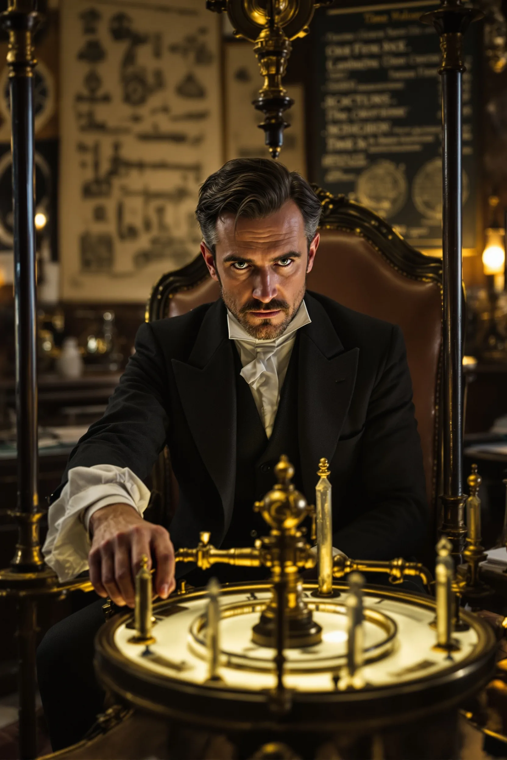 The Time Machine demonstration cover: a brass Victorian time machine in a gaslit laboratory